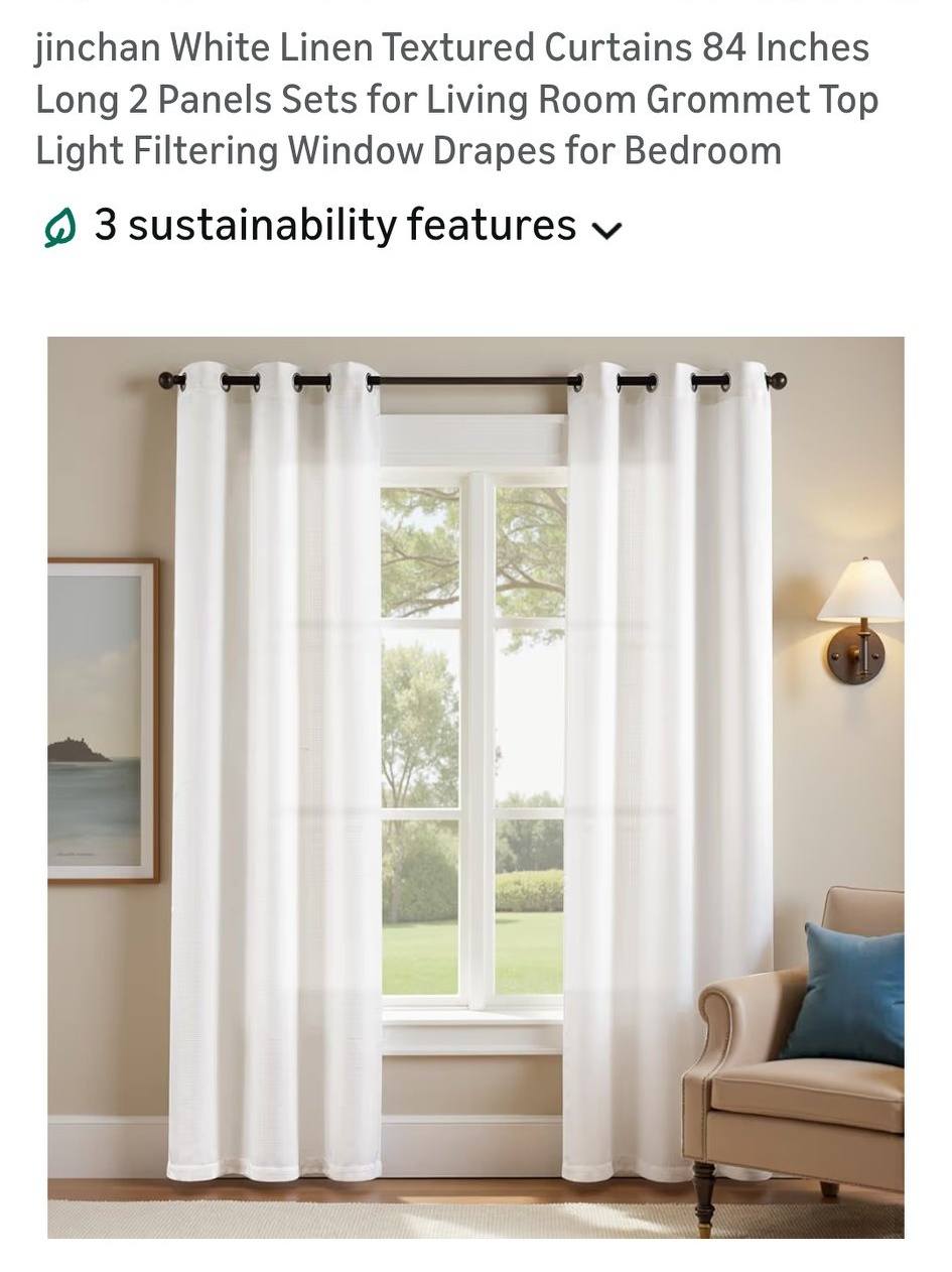Linen Textured Curtains- 2 Panel White