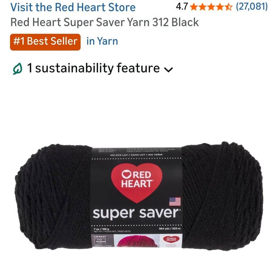 Red Heart Super Saver Yarn-Black