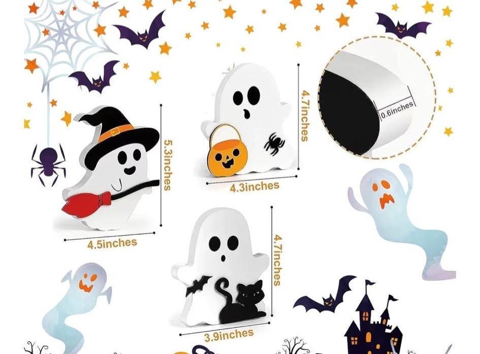 Wooden Halloween Ghost Decor- 3 piece
