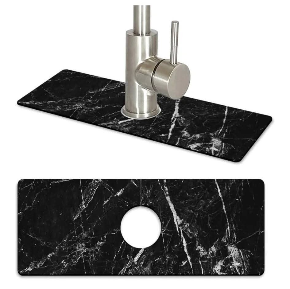 Sink Splash Guard Faucet Mat- Cloudy Black Marble