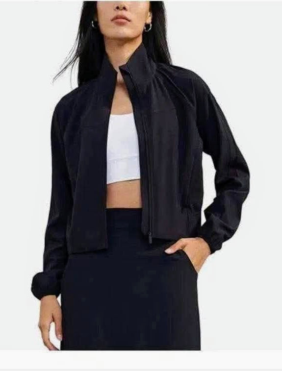 Women's Athletic Zip Up Cropped Jacket Black