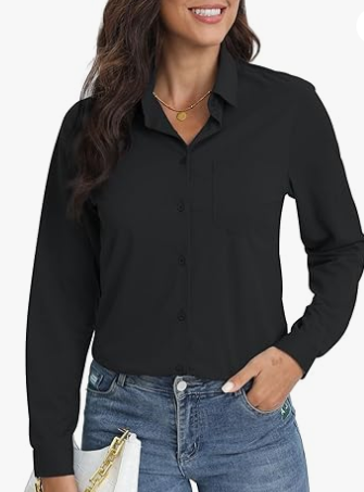 Women's Casual Button Down Shirt- Black