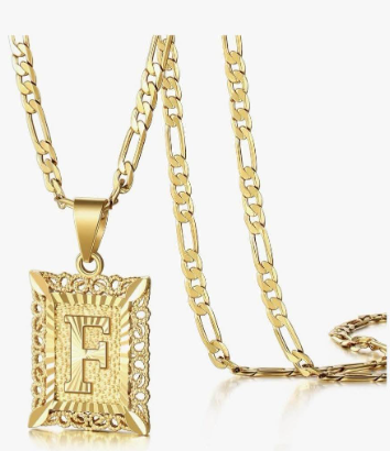 Gold Necklace with F Initial Pendant