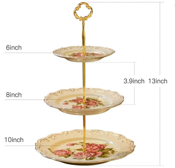 3 Tier Dessert Stand-Red Rose Pattern