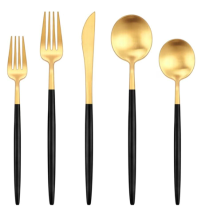 Stainless Steel Tableware Set- Gold and Black