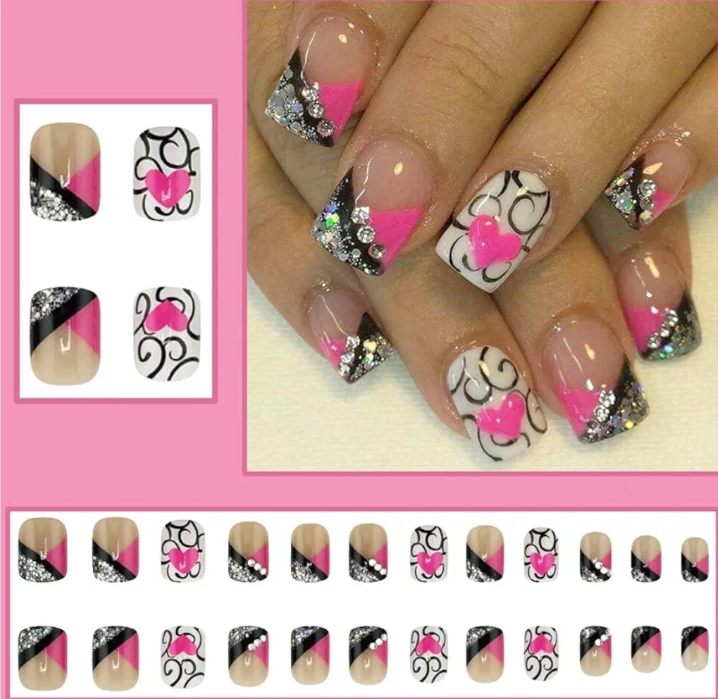 Press on Nails-Short & Square- Heart Design