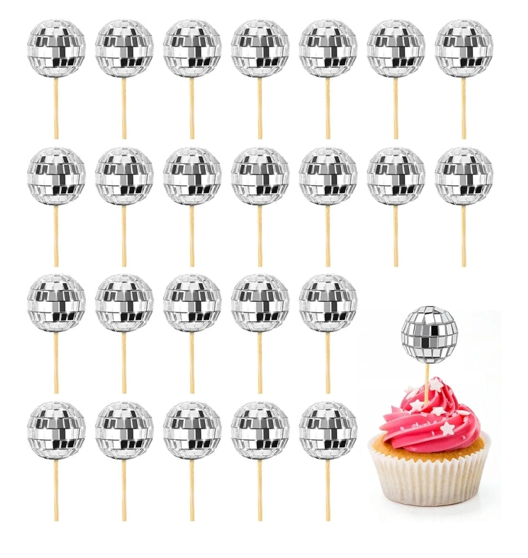 Mini Disco Ball Cupcake/ Cake Toppers- 24 piece