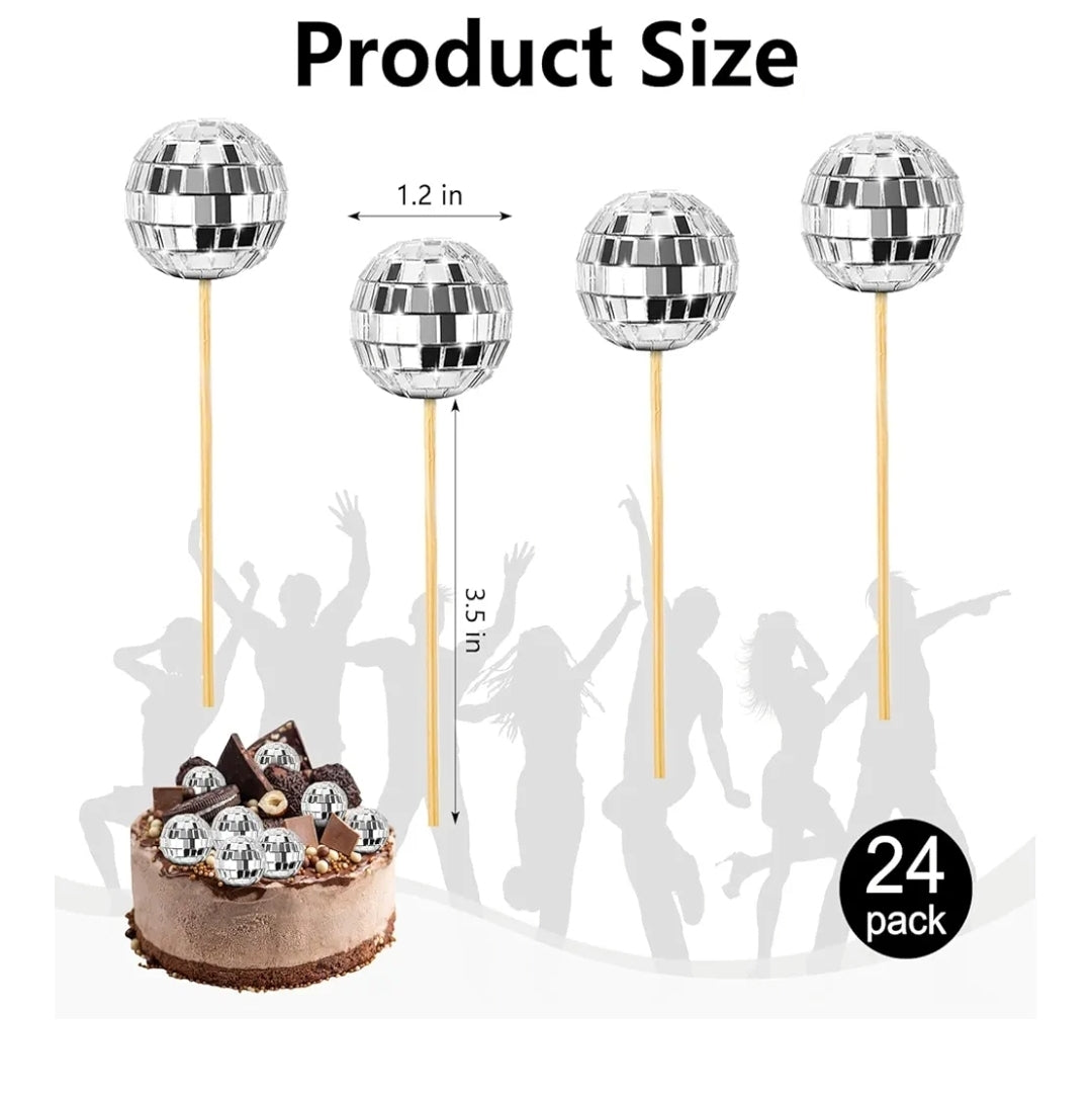 Mini Disco Ball Cupcake/ Cake Toppers- 24 piece