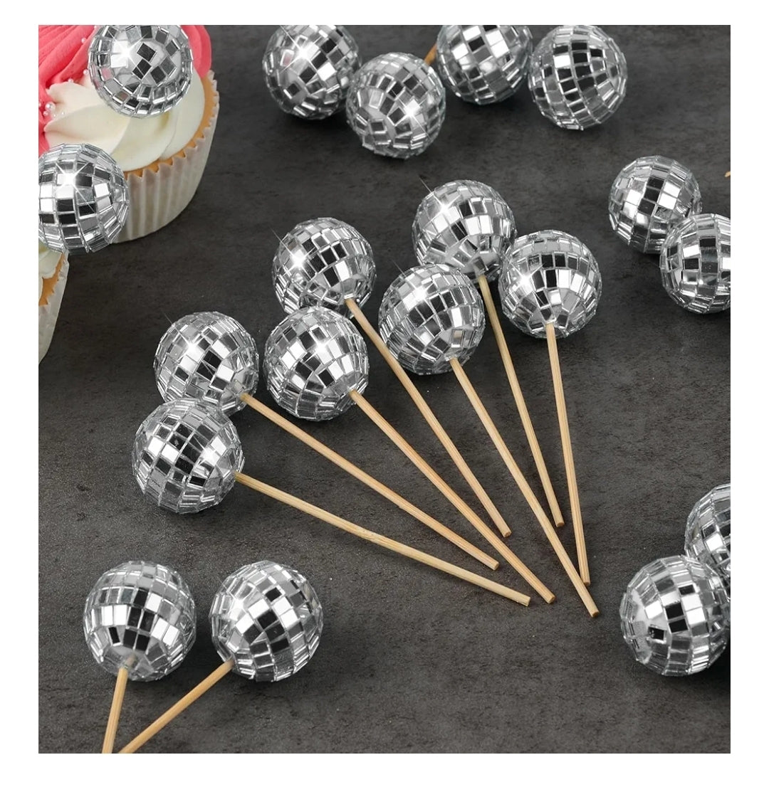 Mini Disco Ball Cupcake/ Cake Toppers- 24 piece