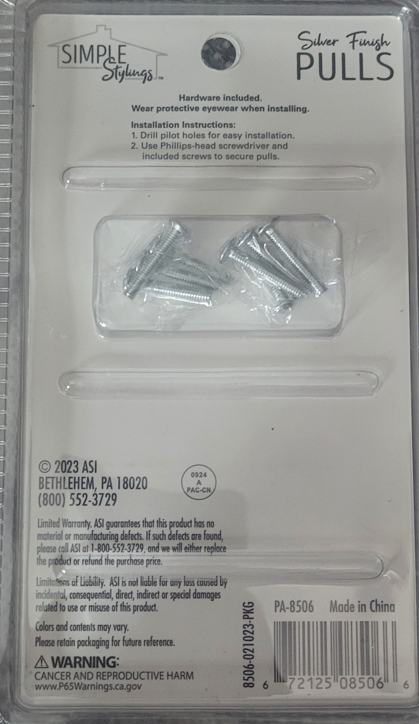 Silver Finish Pulls- 4 Count