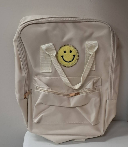 Backpack- Smaller- Beige Smiley Face