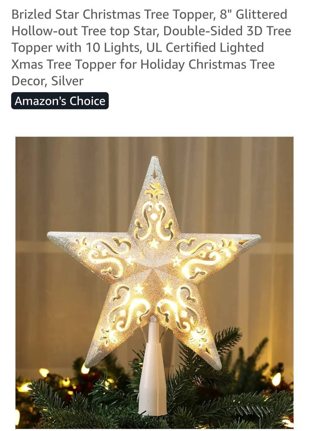 Silver Star Glitter Tree Topper