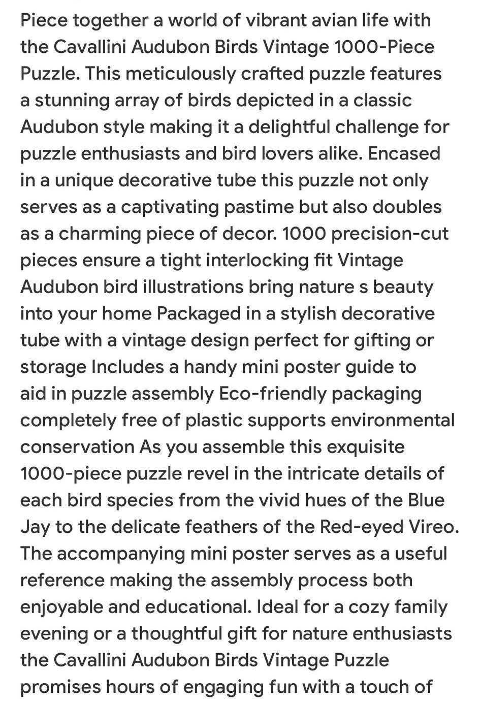 1000 Piece Vintage Bird Puzzle