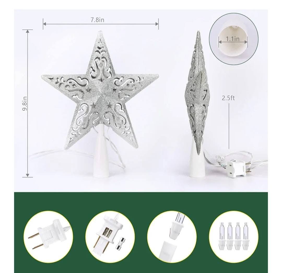 Silver Star Glitter Tree Topper