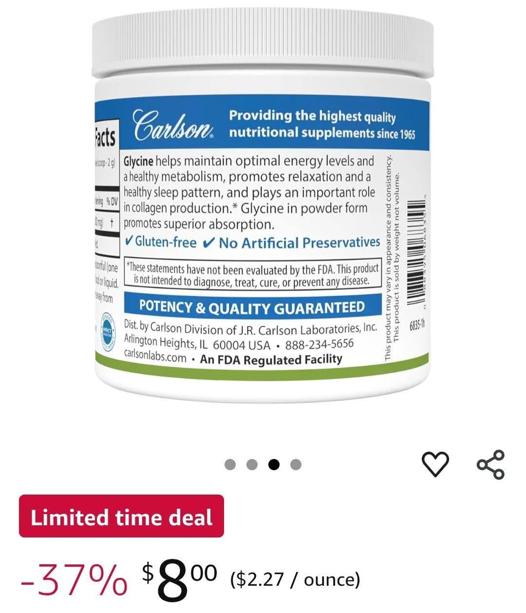 Carlson Glycine Powder- 3.53oz