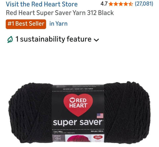 Red Heart Super Saver Yarn-Black