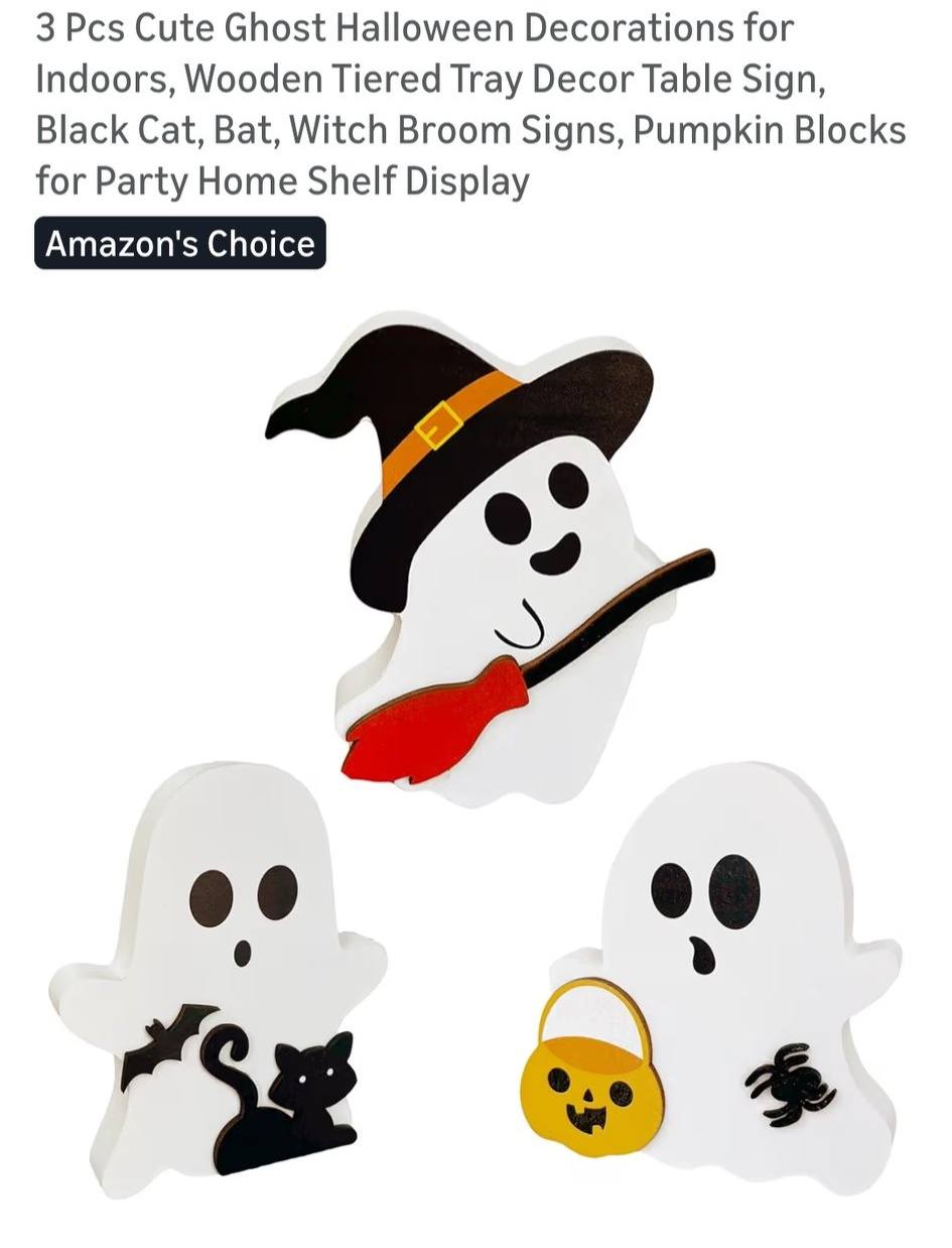 Wooden Halloween Ghost Decor- 3 piece