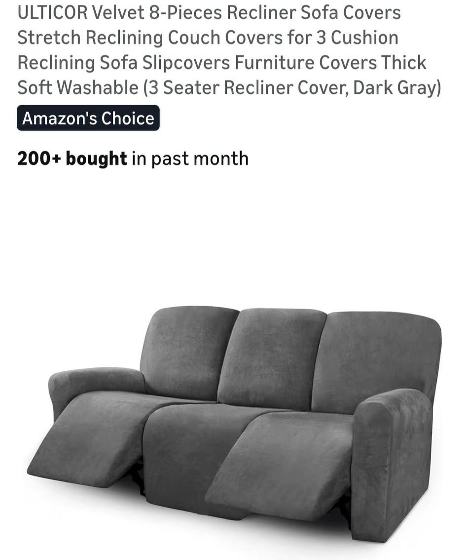 8 Piece Recliner Sofa Cover- Dark Gray