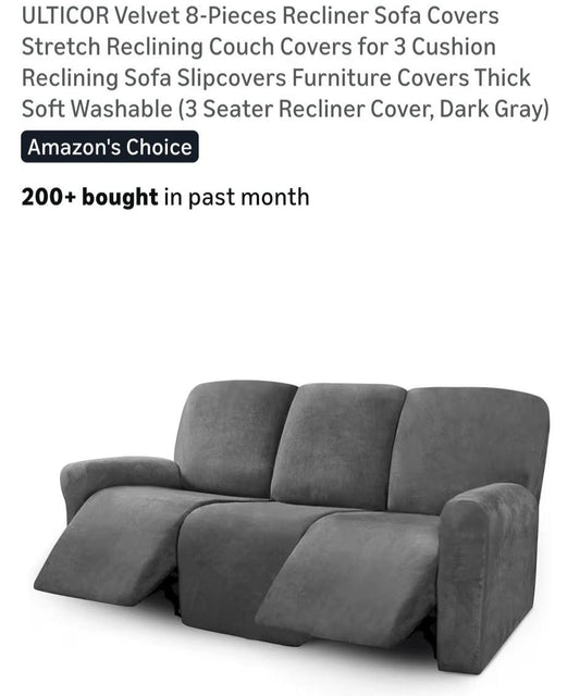 8 Piece Recliner Sofa Cover- Dark Gray