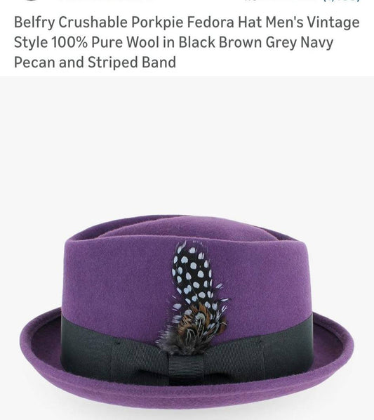 Fedora Hat with Feather- Purple