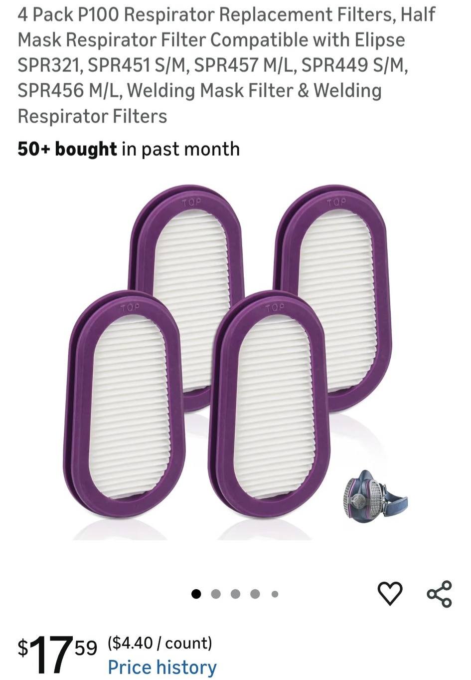 P100 Respirator Replacement Filters- 4 Pack