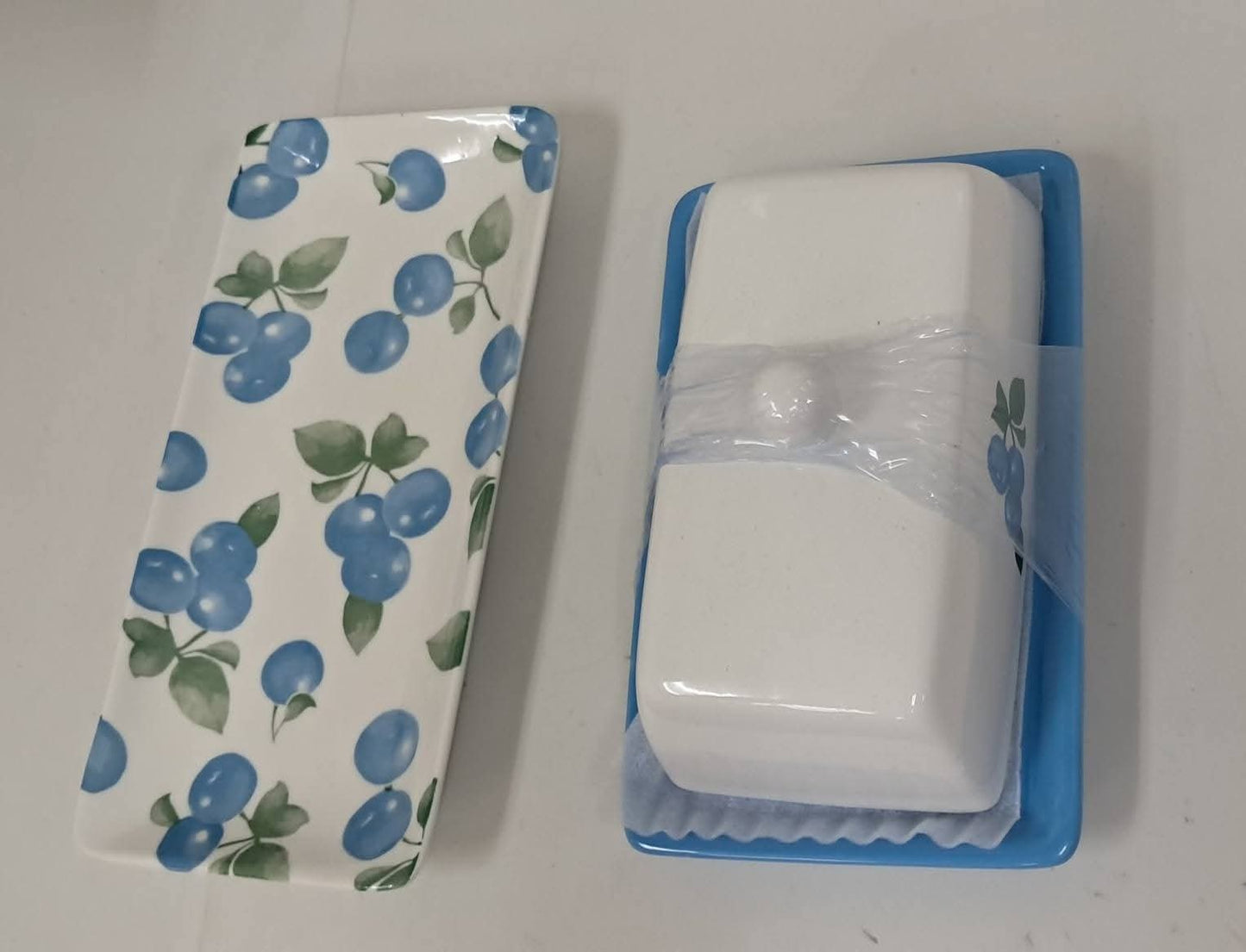 Butter Dish and Serving Tray- Blueberry Print