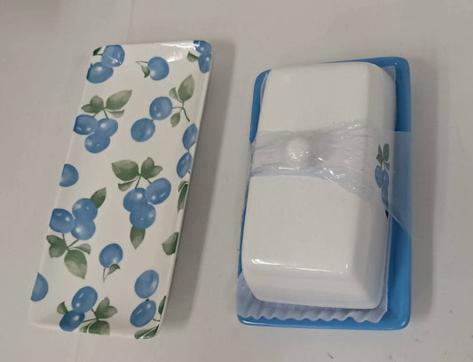Butter Dish and Serving Tray- Blueberry Print