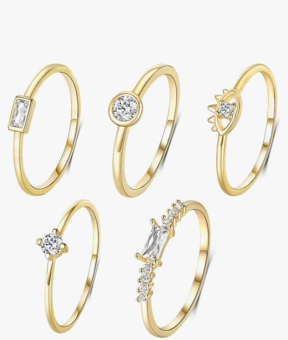 Promise ring set- Set of 5- Gold Size 9