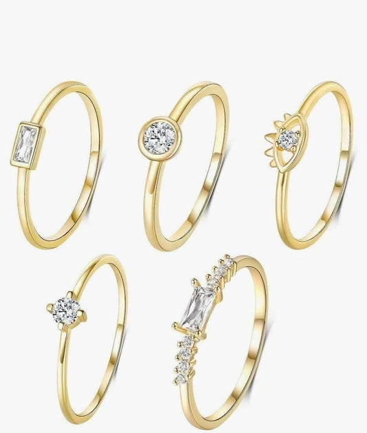Promise ring set- Set of 5- Gold Size 9