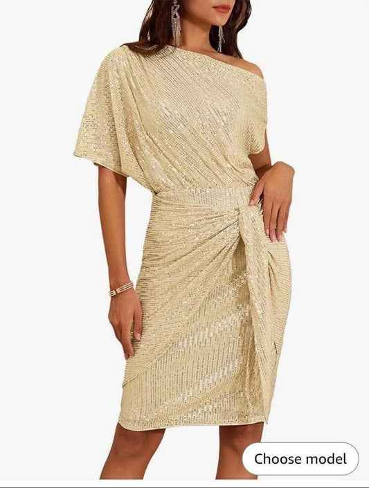 Women's Gold Sequin Party Dress