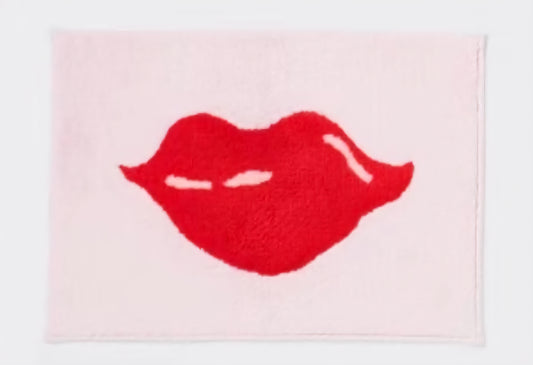 Bath Rug- Pink with Red Lips