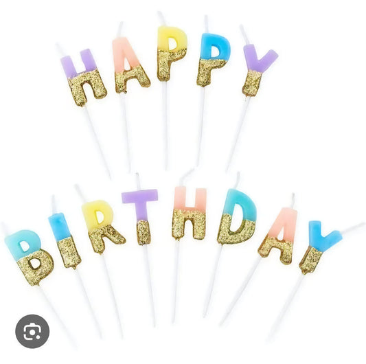 Gold Glitter Dipped Happy Birthday Candles
