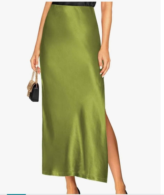Women's Satin Maxi Skirt- Green