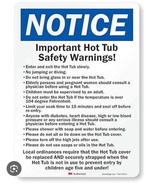 Important Hot Tub Safety Warning Sign