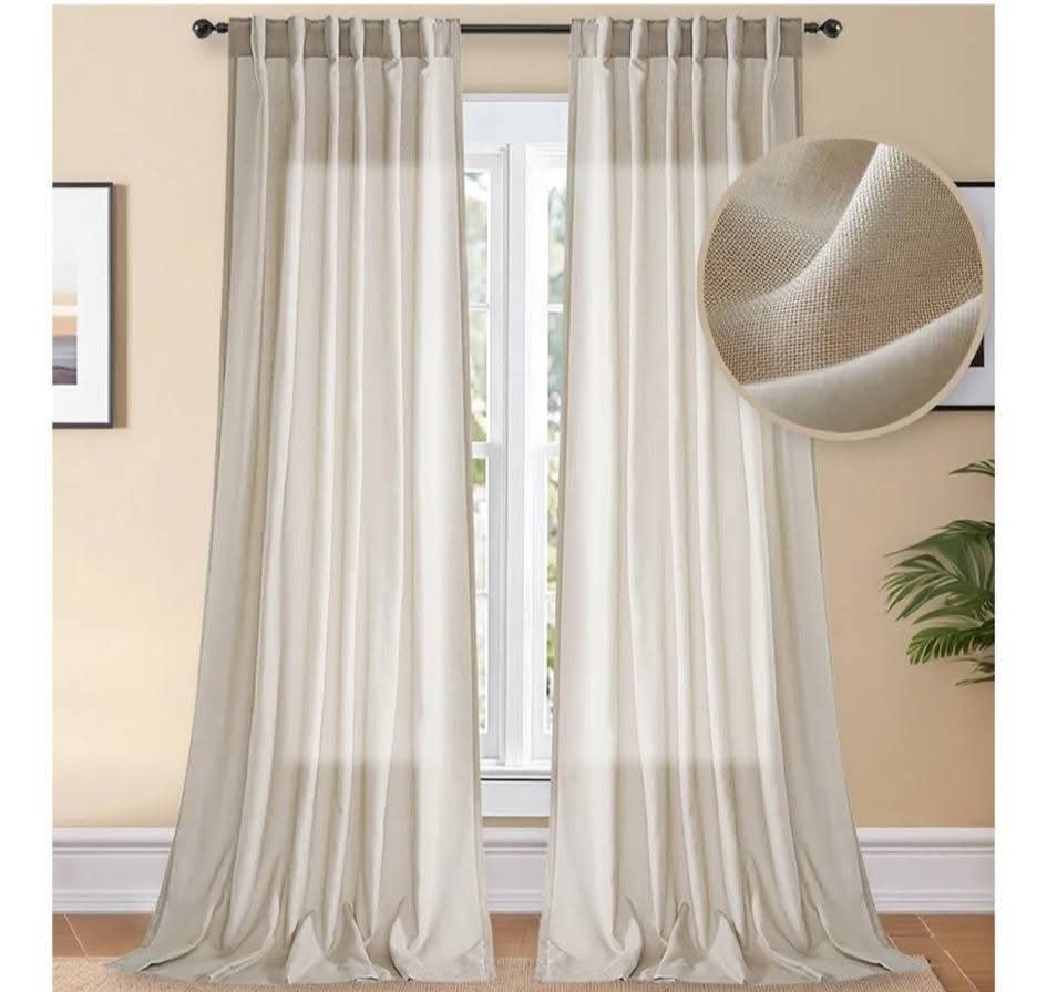 Longer Length Linen Curtains- Semi Sheer-Natural