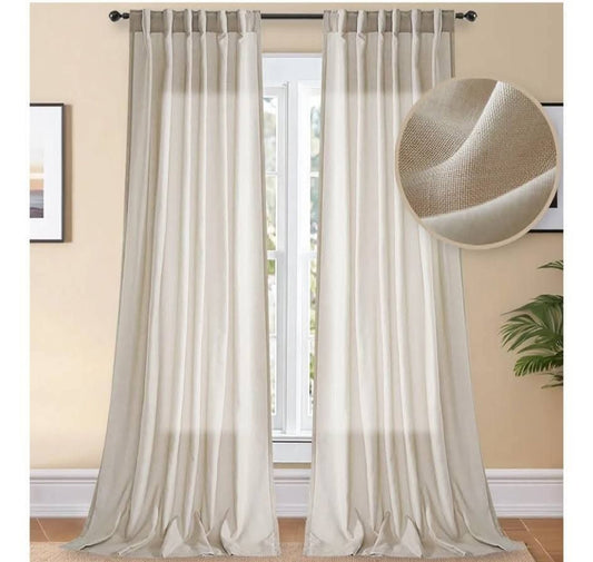 Longer Length Linen Curtains- Semi Sheer-Natural
