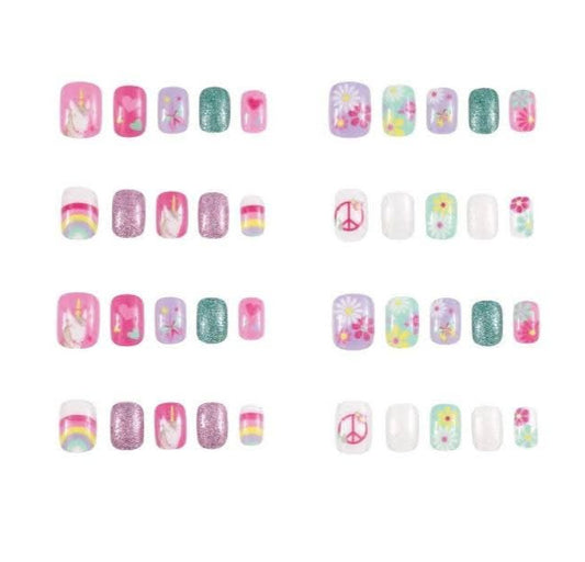 Kids Press on Nails- Unicorn & Rainbows-Set of 2