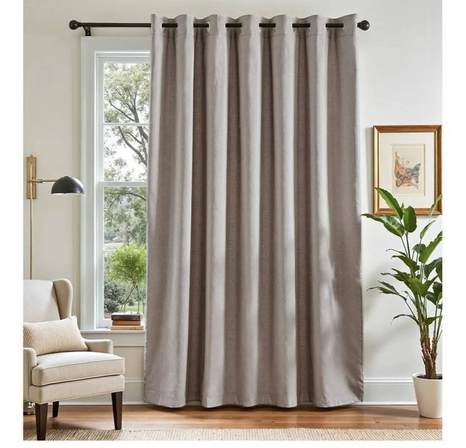Textured Linen Room Darkening Curtain-Taupe