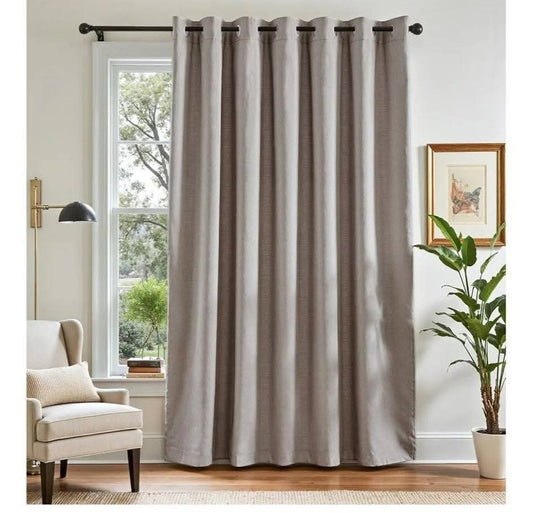 Textured Linen Room Darkening Curtain-Taupe