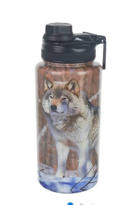 40 oz Stainless Steel Bottle- Wolf Print