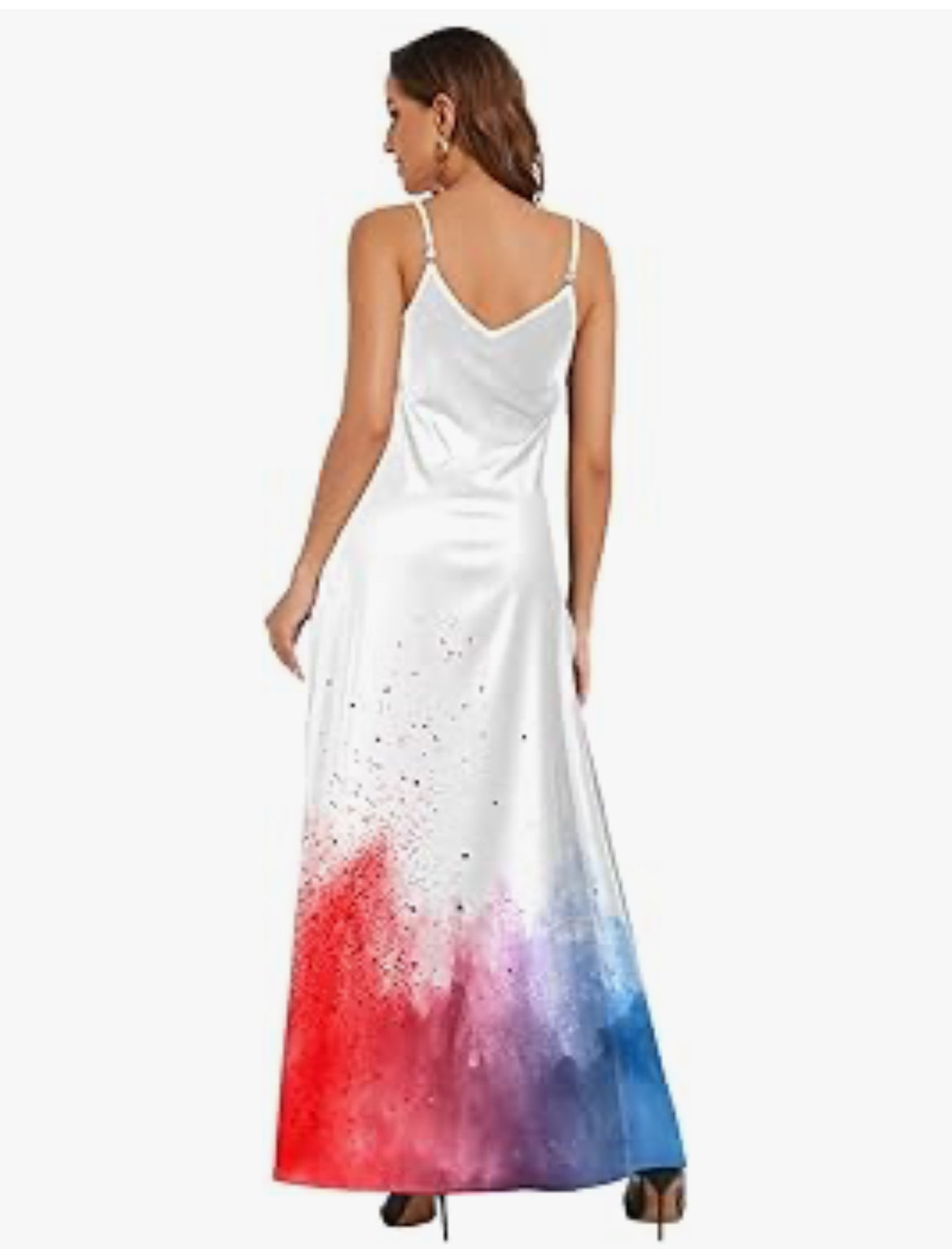 Maxi Dress Sundress for Women Loose Printed Adjustable Patriotic Beach Dress with Pockets