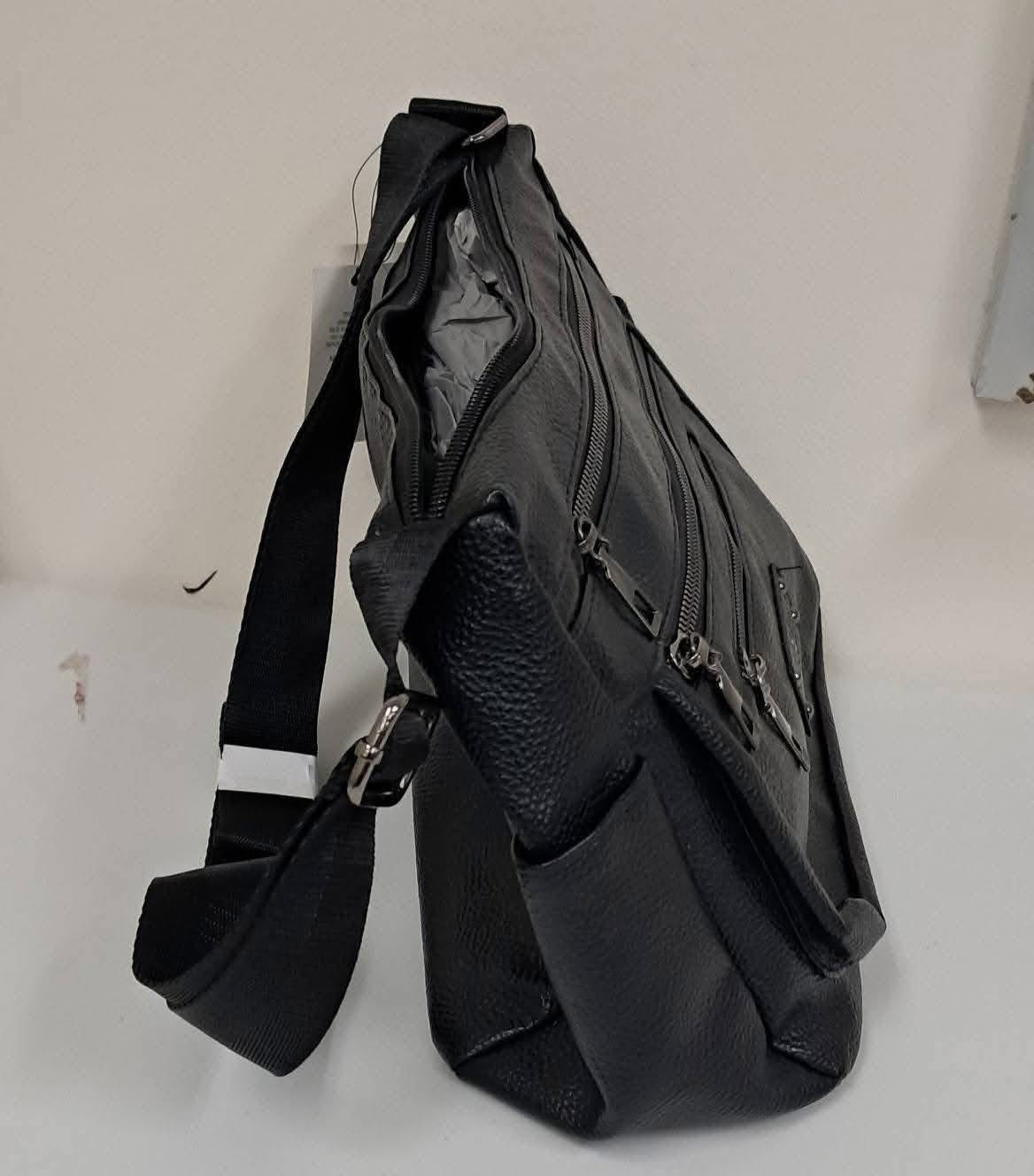 Black handbag purse shoulder bag - 4 pocket with silver gunmetal hardware