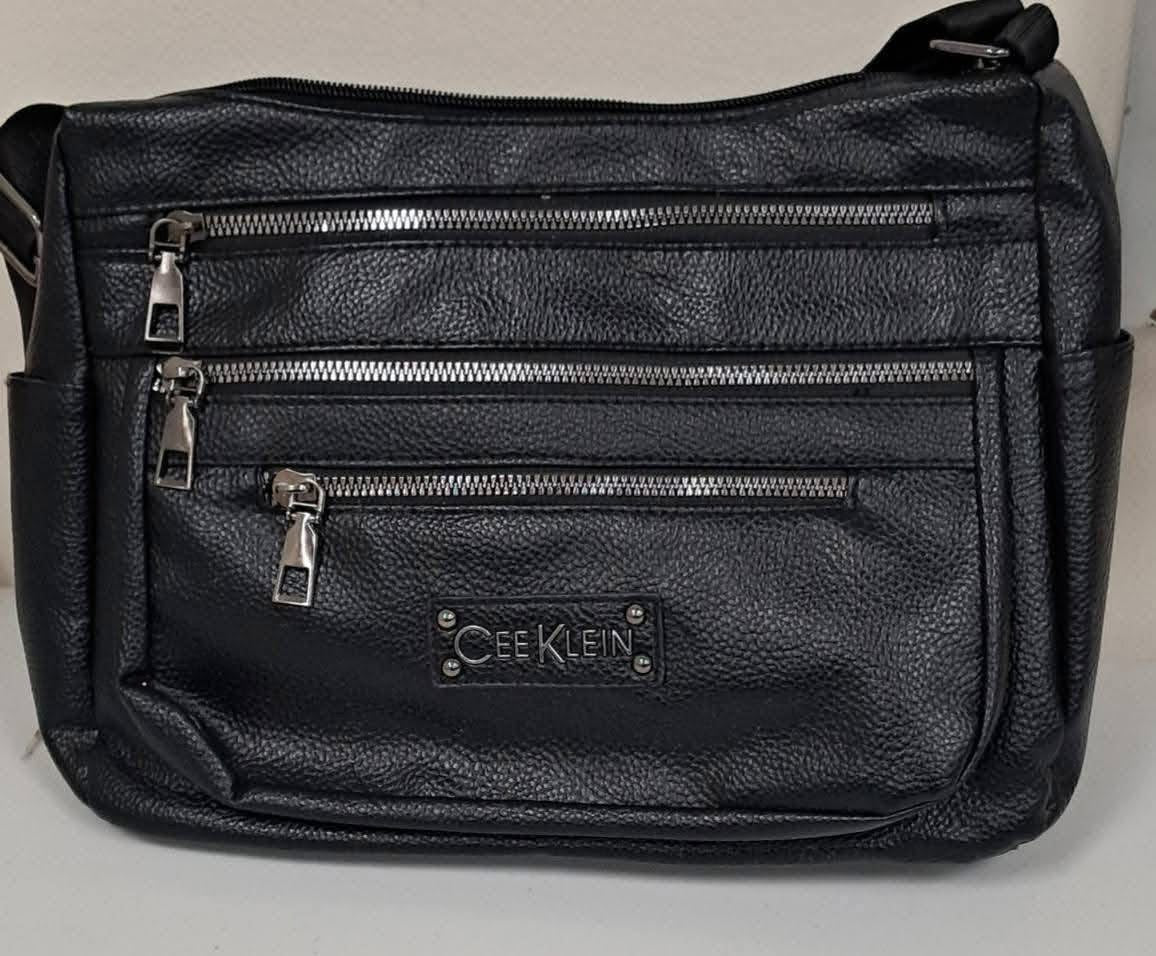 Black handbag purse shoulder bag - 4 pocket with silver gunmetal hardware