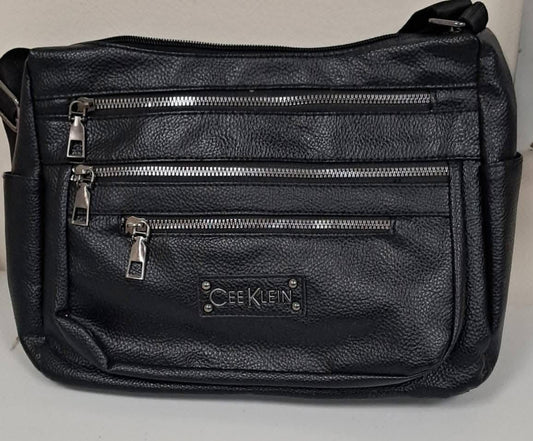 Black handbag purse shoulder bag - 4 pocket with silver gunmetal hardware