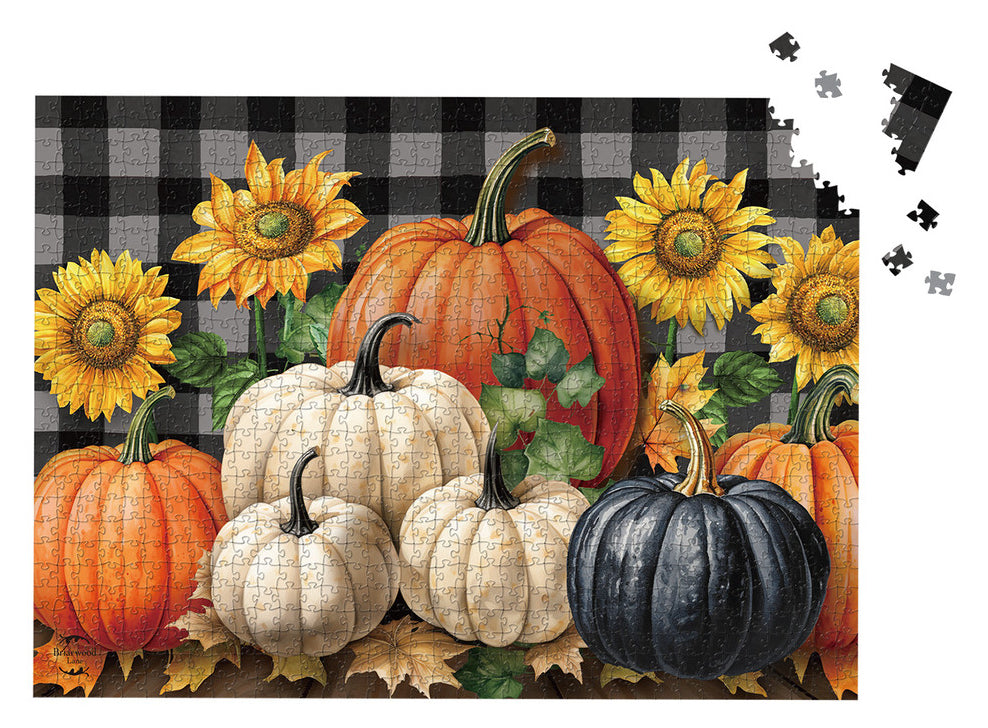 Checkered Pumpkins Sunflowers 1000 piece Jigsaw Puzzle