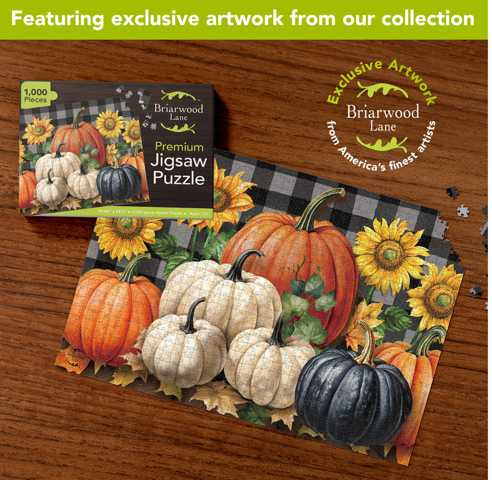 Checkered Pumpkins Sunflowers 1000 piece Jigsaw Puzzle