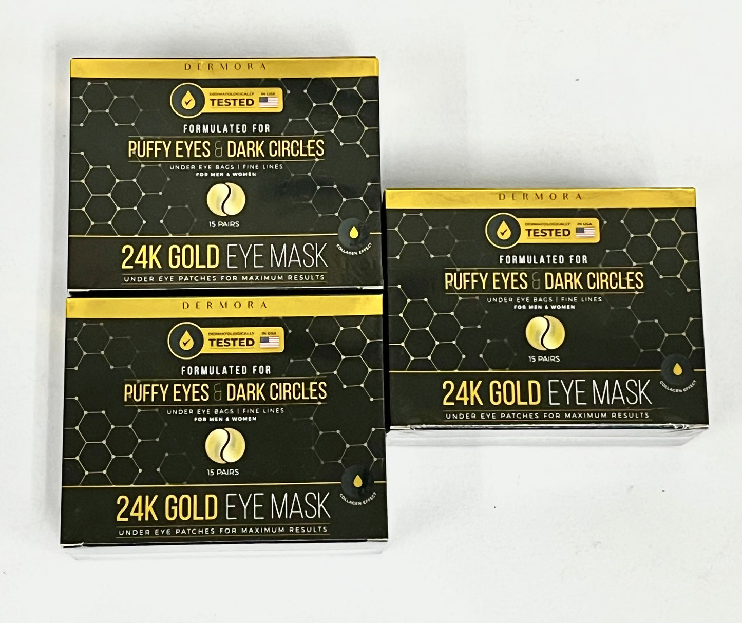 24K Gold Eye Mask under eye patches 3 boxes of 15 pairs (45 pairs total)