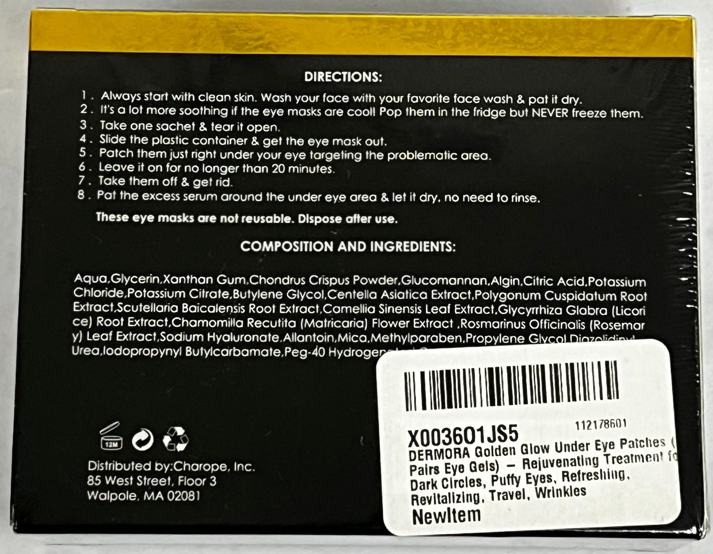 24K Gold Eye Mask under eye patches 3 boxes of 15 pairs (45 pairs total)