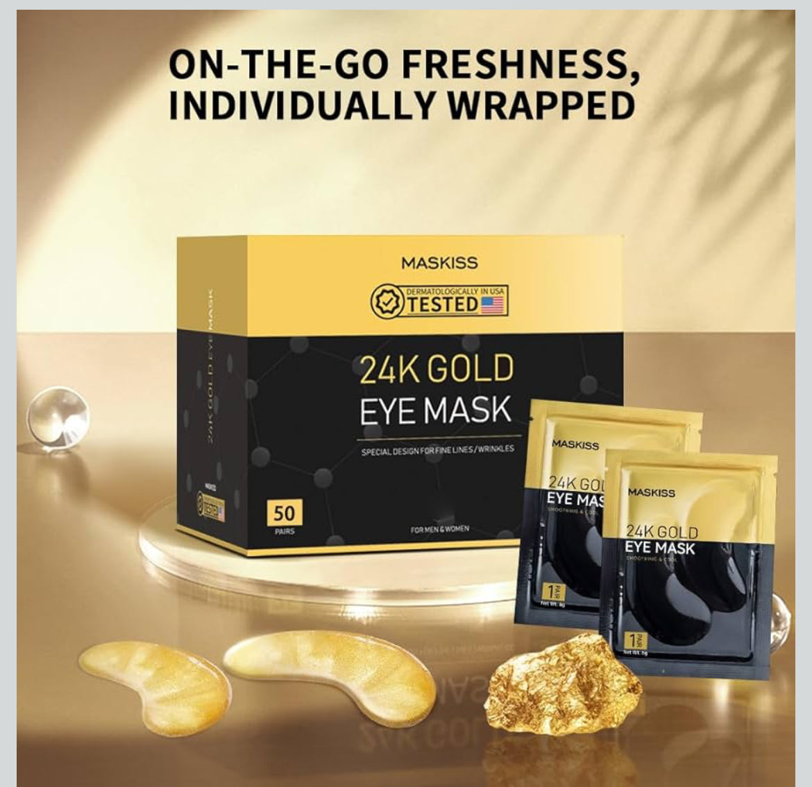 24K Gold Eye Mask under eye patches 3 boxes of 15 pairs (45 pairs total)