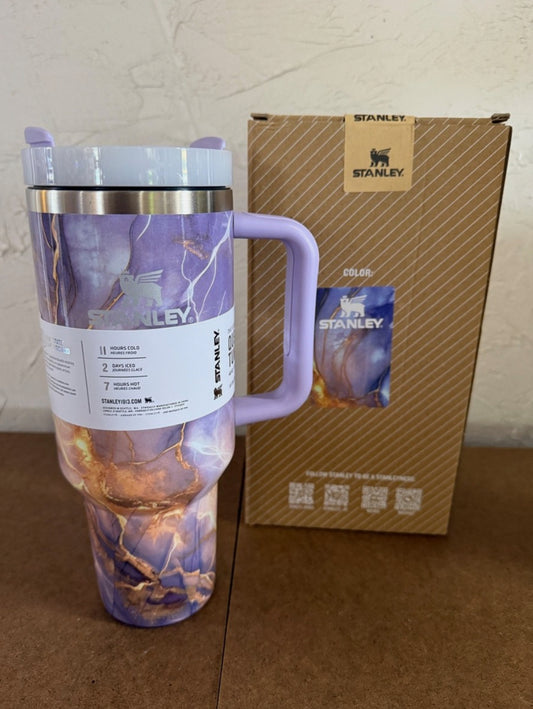 Marble Stanley Quencher H2.0 Flowstate 40 oz Tumbler Purple & Gold